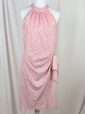 New (Nwot) Pink White Polka Dot Halter Neck Mock Neck Wrap Dress Size Large